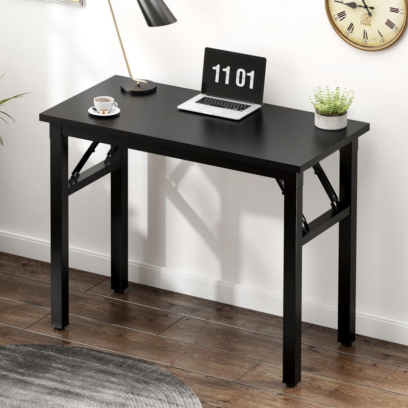 Need 31.5 Inch Folding Computer Desk for Small Spaces, Black Study Foldable Writing Table for Home Office, Bedroom, Dorm Room & Student, No Assembly - Image 3